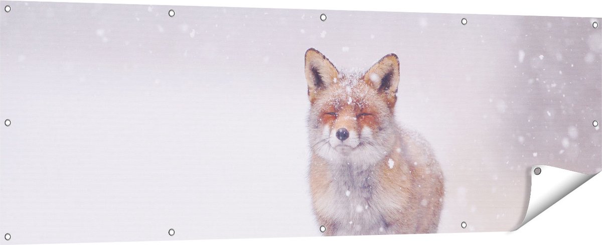 Gards Tuinposter Vos in de Sneeuw - 180x60 cm - Tuindoek - Tuindecoratie - Wanddecoratie buiten - Tuinschilderij Multikleur