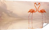 Gards Tuinposter Twee Flamingo's in een Hartjes Vorm - 180x90 cm - Tuindoek - Tuindecoratie - Wanddecoratie buiten - Tuinschilderij