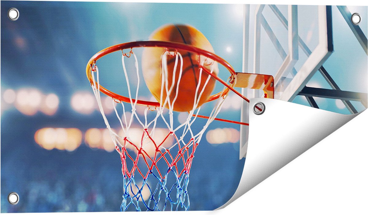 Gards Tuinposter Basketbal in Ring - Hoepel - Bord - 60x30 cm - Tuindoek - Tuindecoratie - Wanddecoratie buiten - Tuinschilderij Multikleur