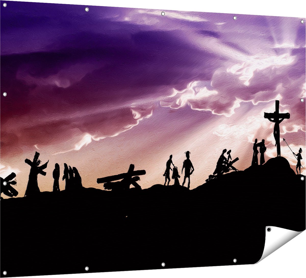 Gards Tuinposter Kruistocht naar het Kruis van Jezus Christus - 160x120 cm - Tuindoek - Tuindecoratie - Wanddecoratie buiten - Tuinschilderij Multikleur