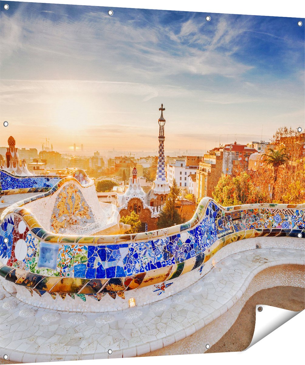 Gards Tuinposter Park G�ell in Barcelona - 120x120 cm - Tuindoek - Tuindecoratie - Wanddecoratie buiten - Tuinschilderij Multikleur