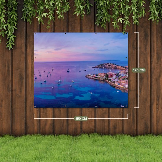 Gards Affiche de jardin Ibiza avec des Bateaux sur l' Water au lever du soleil - 150x120 cm - Toile de jardin - Décoration de jardin - Décoration murale extérieur - Tableau de jardin