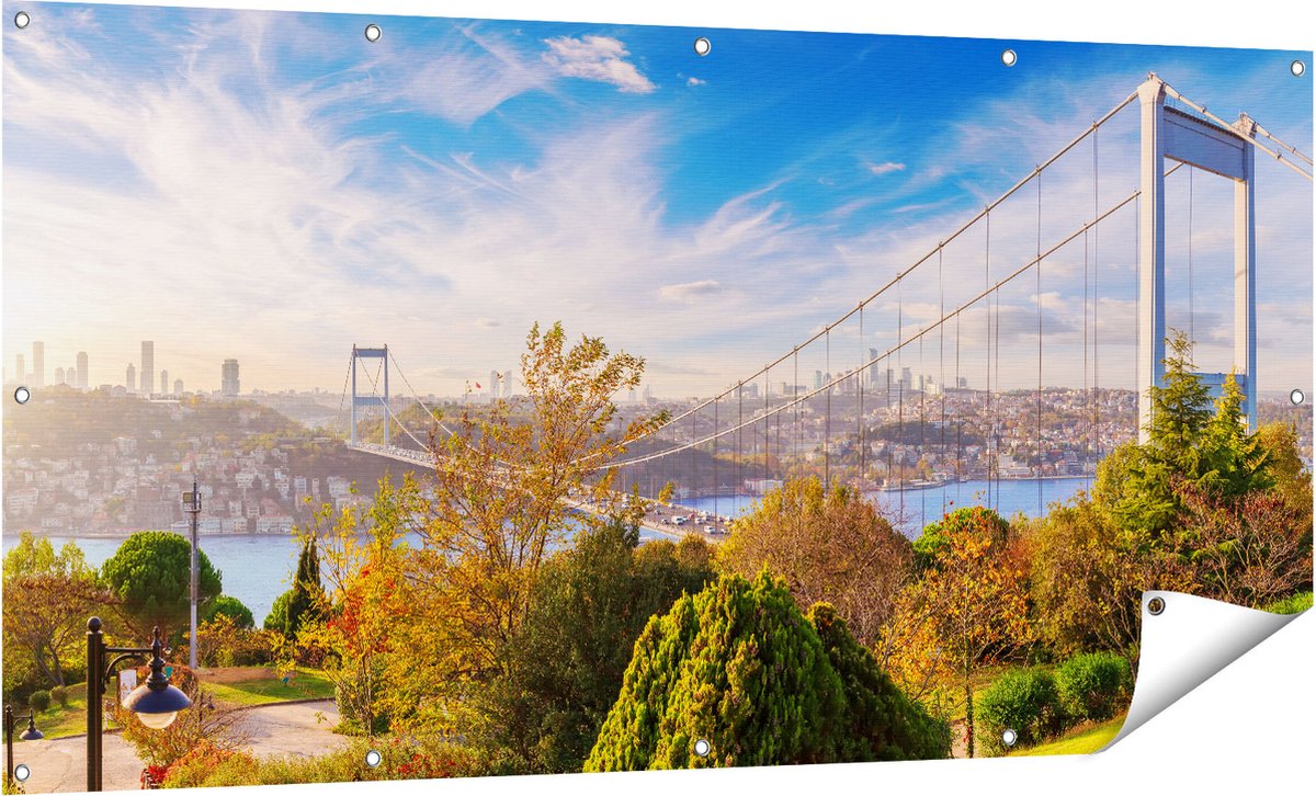 Gards Tuinposter Bosphorus Brug in Instanbul - 160x80 cm - Tuindoek - Tuindecoratie - Wanddecoratie buiten - Tuinschilderij Multikleur