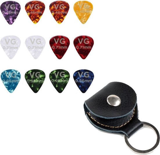 Foto: Vg plectrumhouder sleutelhanger inclusief 12x plectrum zwart