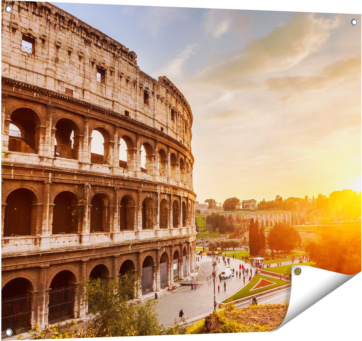 Gards Tuinposter Colosseum bij Zonsondergang in Ital�e - 100x80 cm - Tuindoek - Tuindecoratie - Wanddecoratie buiten - Tuinschilderij Multikleur