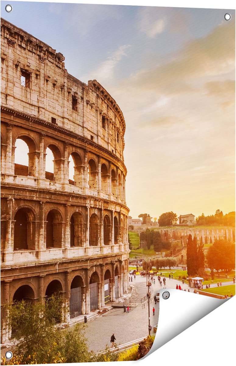 Gards Tuinposter Colosseum bij Zonsondergang in Ital�e - 60x80 cm - Tuindoek - Tuindecoratie - Wanddecoratie buiten - Tuinschilderij Multikleur