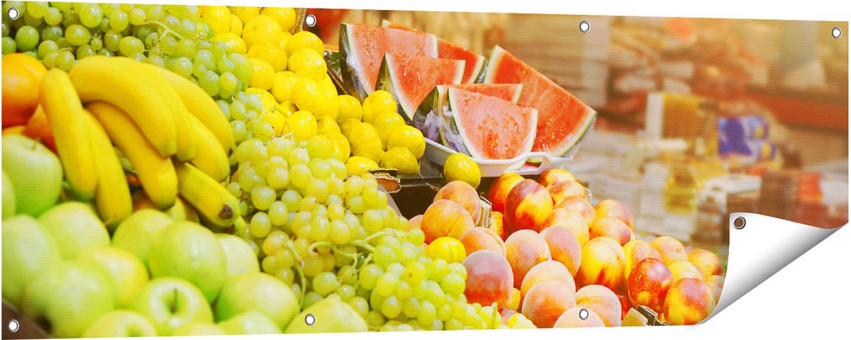 Gards Tuinposter Vers Fruit op de Markt - 150x50 cm - Tuindoek - Tuindecoratie - Wanddecoratie buiten - Tuinschilderij Multikleur