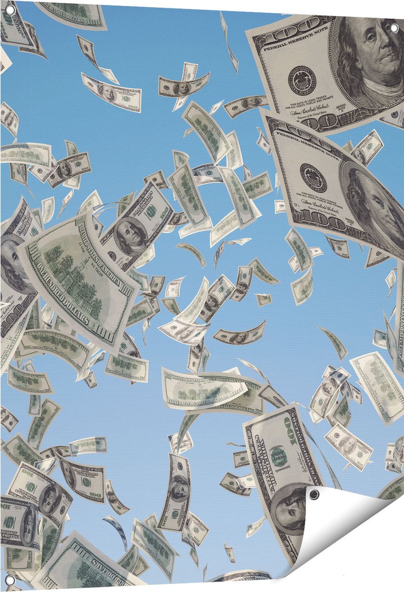Gards Tuinposter Dollarbiljetten in de Lucht - Geld - 80x100 cm - Tuindoek - Tuindecoratie - Wanddecoratie buiten - Tuinschilderij Multikleur