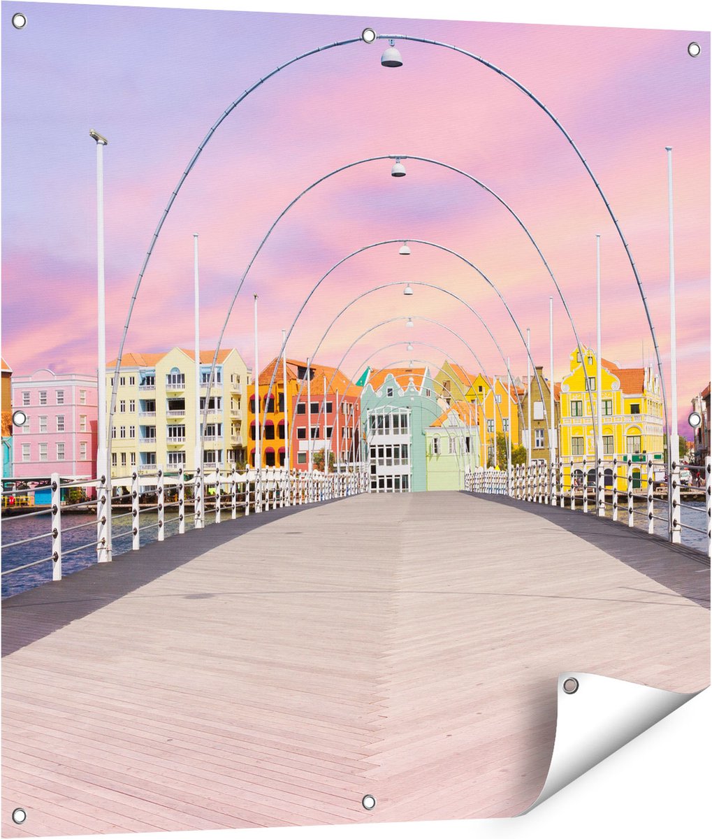 Gards Tuinposter Willemstad Gekleurde Huisjes in Cura�ao - 90x90 cm - Tuindoek - Tuindecoratie - Wanddecoratie buiten - Tuinschilderij Multikleur