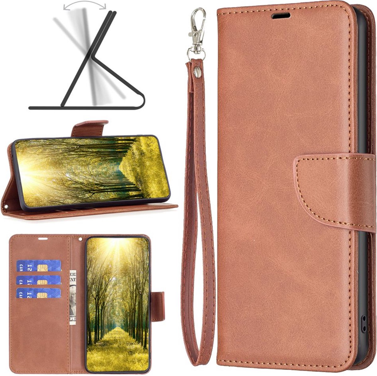 MobyDefend Hoesje - Geschikt voor Xiaomi 13 Lite - Wallet Book Case Met Koord - Bruin