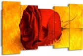 GroepArt - Canvas Schilderij - Roos - Rood, Geel, Goud - 150x80cm 5Luik- Groot Collectie Schilderijen Op Canvas En Wanddecoraties