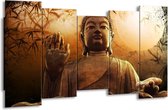 GroepArt - Canvas Schilderij - Boeddha - Bruin, Grijs, Wit - 150x80cm 5Luik- Groot Collectie Schilderijen Op Canvas En Wanddecoraties