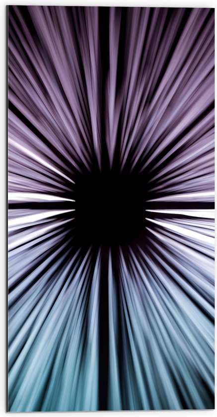 Dibond - Abstracte Strepen in Paars en Blauw tegen Zwart Doek - 50x100 cm Foto op Aluminium (Met Ophangsysteem)