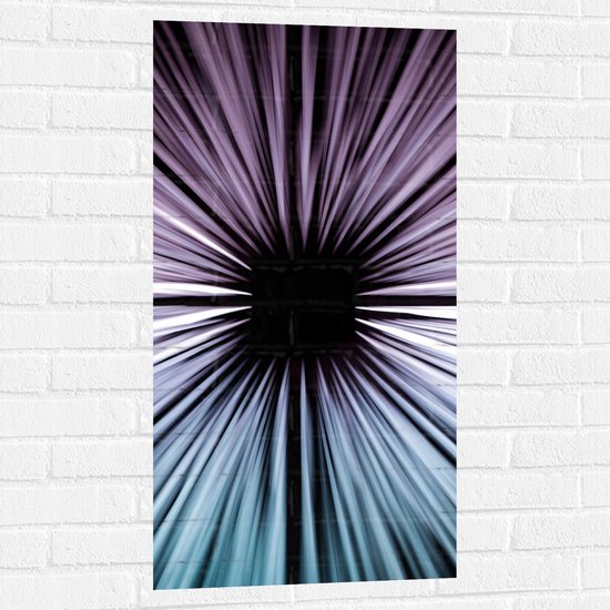 Muursticker - Abstracte Strepen in Paars en Blauw tegen Zwart Doek - 50x100 cm Foto op Muursticker