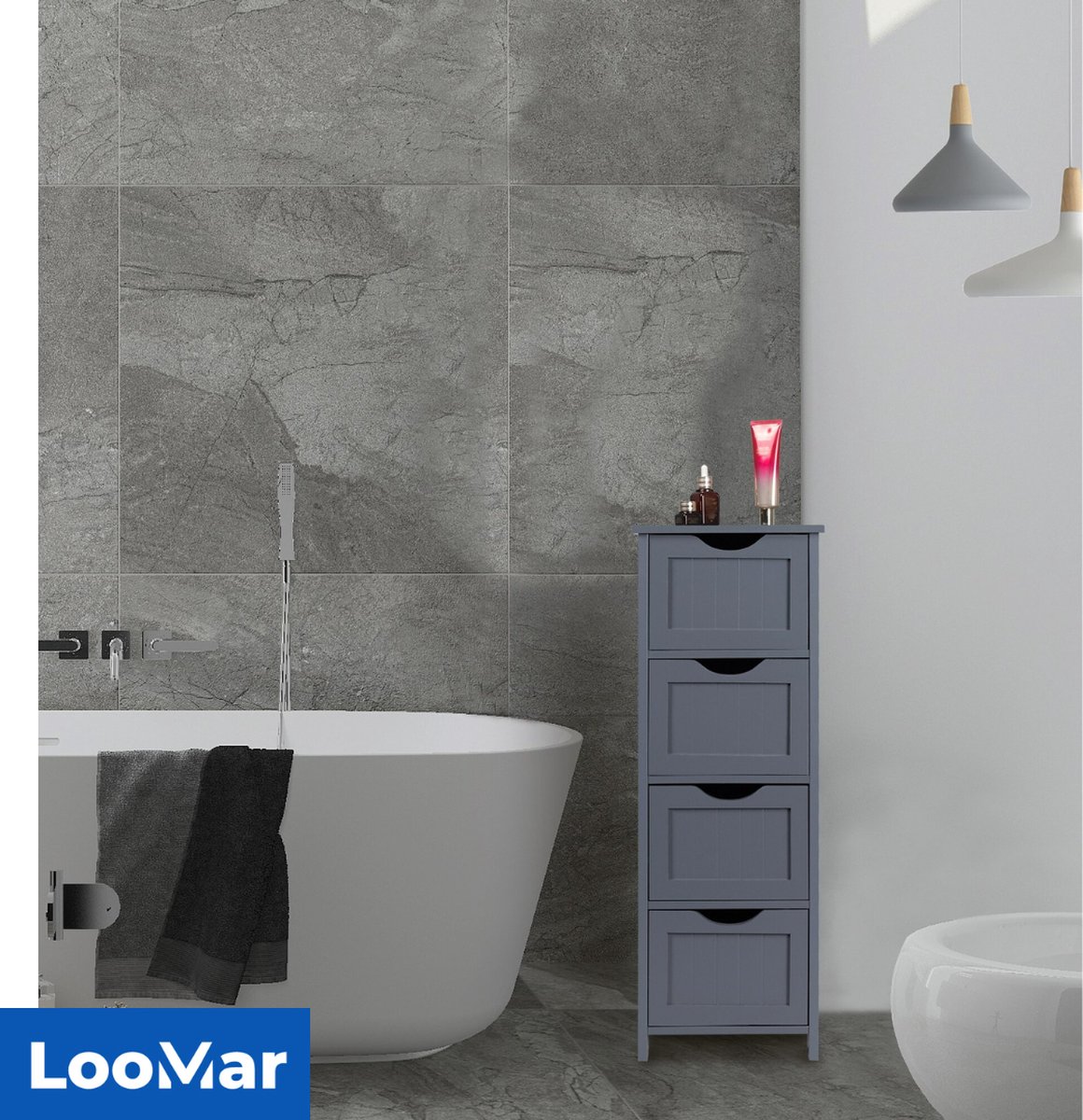 LooMar Badkamerrek Hoog - Badkamer Kast- Badkamer Meubel - Opbergrek - Keukenrek - Staand Rek - Met Lades