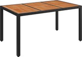 vidaXL - Tuintafel - met - houten - blad - 150x90x75 - cm - poly - rattan - zwart