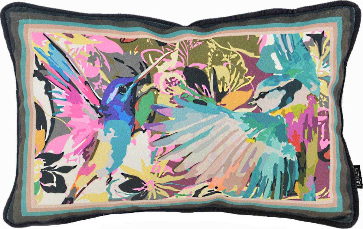 Gek op Kussens! Sierkussen Velvet Artistic Colors | 30 x 50 cm | Polyester Zwart/Kleur