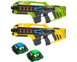 Light Battle Connect Lasergame set - Vert/Jaune - 2 Mega Blasters + 2 Targets - Pistolets laser avec fonction Anti-Cheat - 2 joueurs