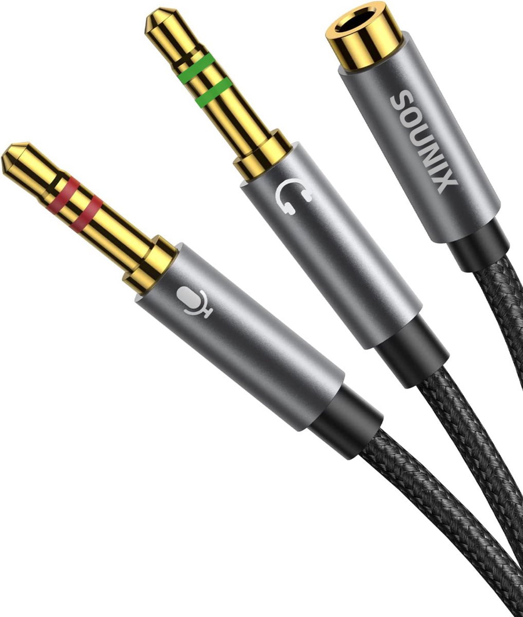 Sounix Audio Splitter - 4-Pin - TRRS - Jack Aux Splitter Female naar Dubbel Male - 3,5 mm Jack Headset Microfoon Splitter - Sounix