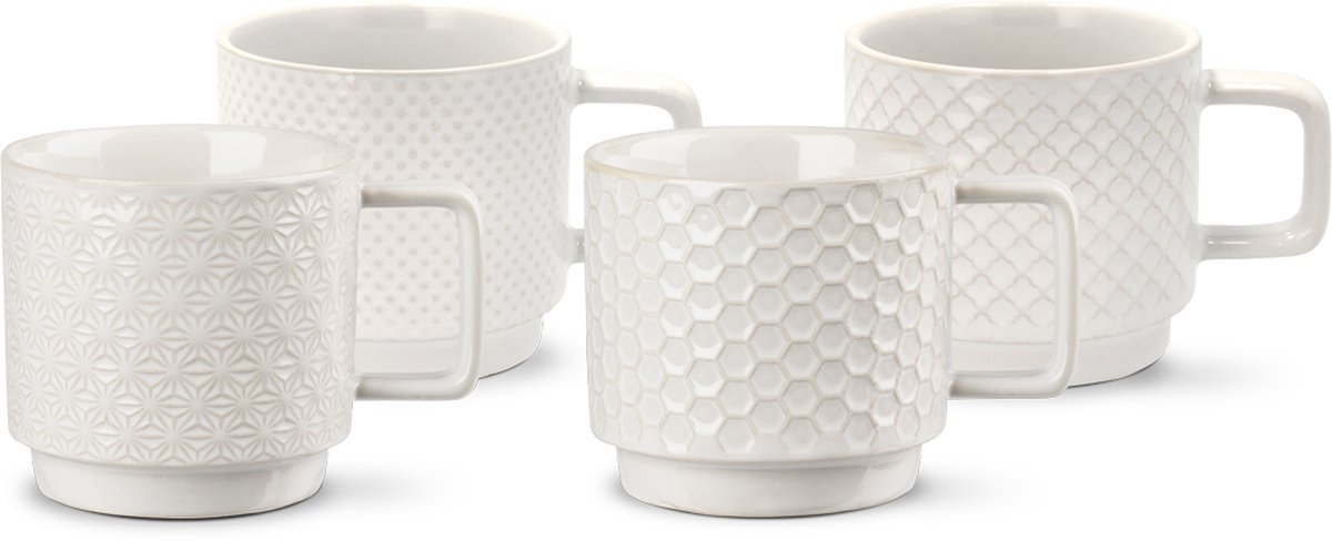 Villa Collection Elstra koffiekopjes met patroon gebroken wit - set