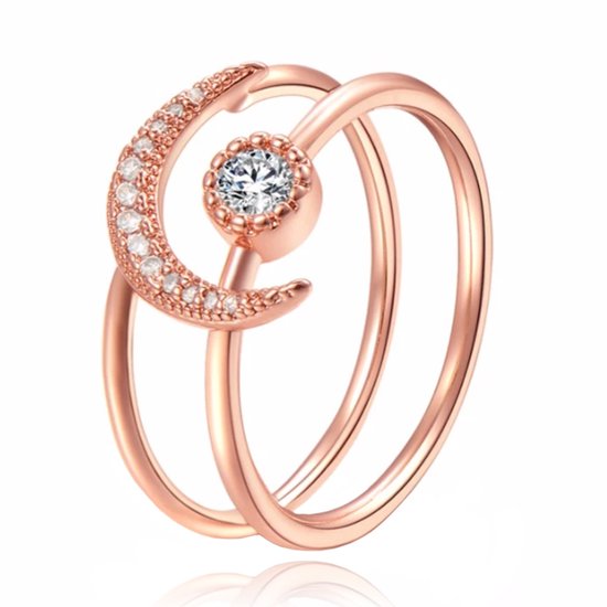 Dames Ring Rose kleurig met Maan en Zirkonia Steen-16mm