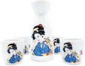 Sake set Japans traditioneel gekleed - Blauw - incl. 4 kopjes
