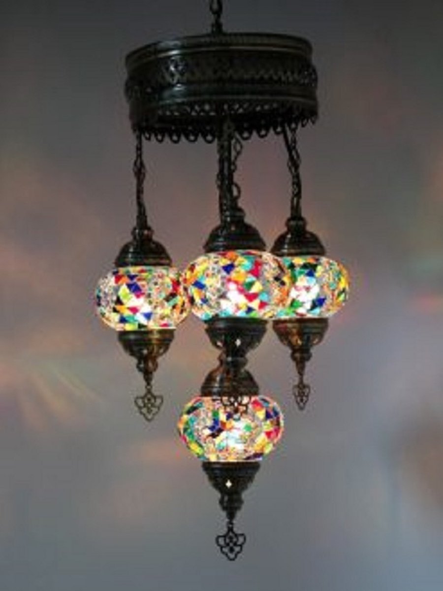 4 globe Mozaïek glas Turkse hanglamp Oosterse kroonluchter
