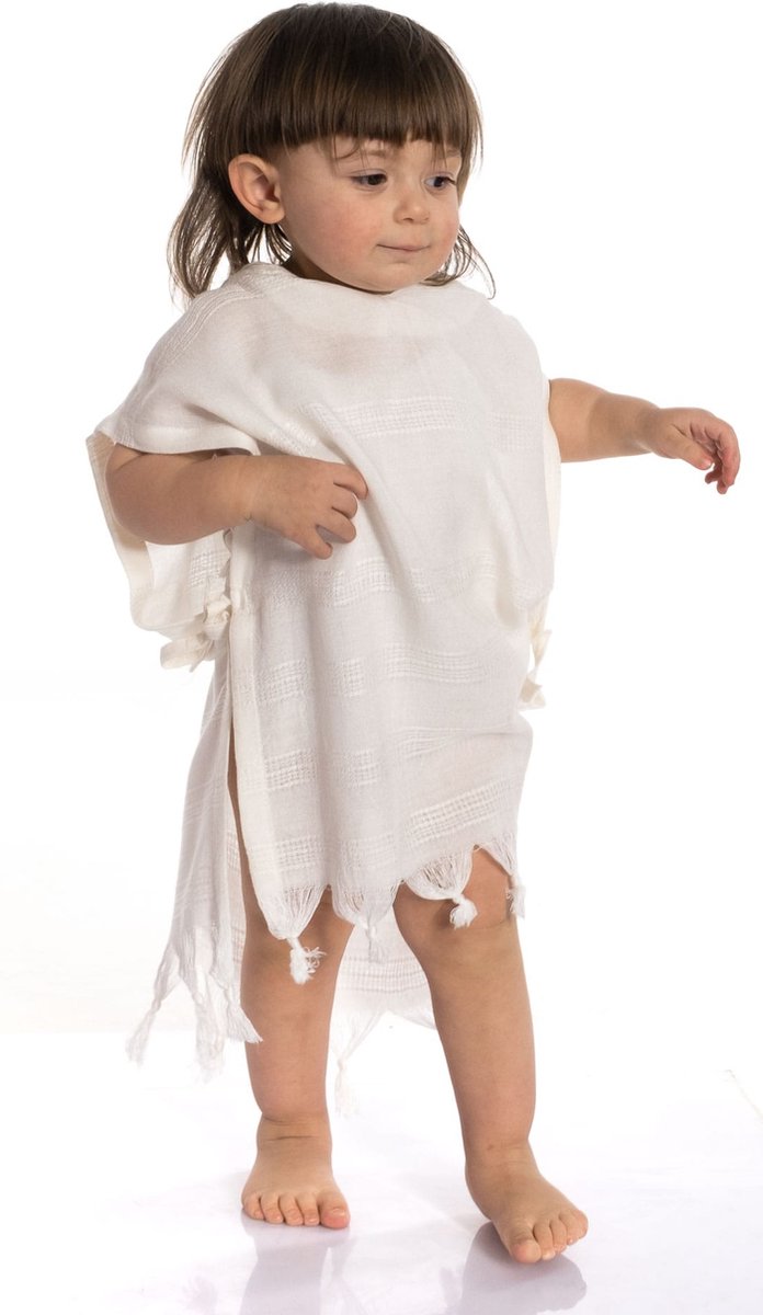 Lubna Home kindpancho-KINDBADJAS -HYDROFILEDOEK STOF Met capuchon 0-2 jaar CREM