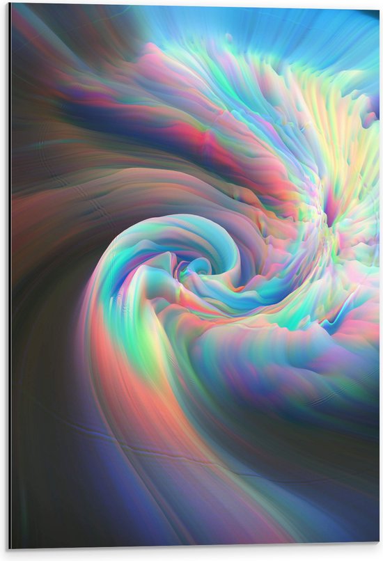 Dibond - Golven in Mix van Regenboogkleuren - 40x60 cm Foto op Aluminium (Wanddecoratie van metaal)
