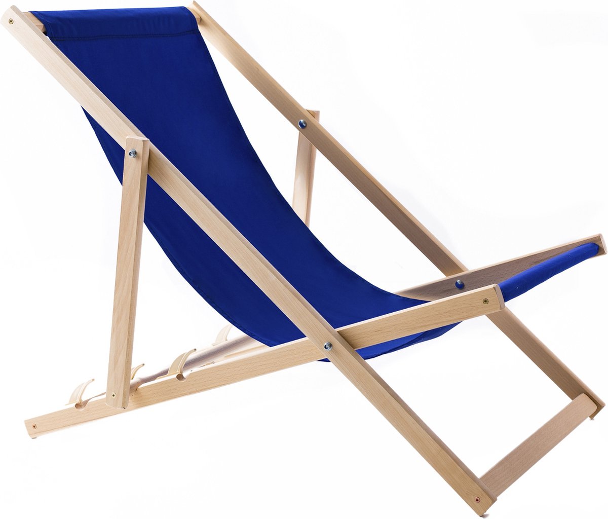 Houten ligstoel gemaakt van hoogwaardig beukenhout met drie verstelbare rugleuningposities / Strandbed - Blauw