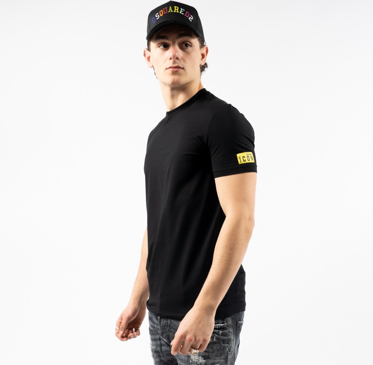 Dsquared2 Round Neck T-Shirt Black With Yellow Logo Patch ICON
