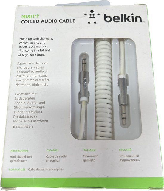 Belkin MIXIT Opgerolde 3.5 mm AUX-kabel - 1.8 m - Wit