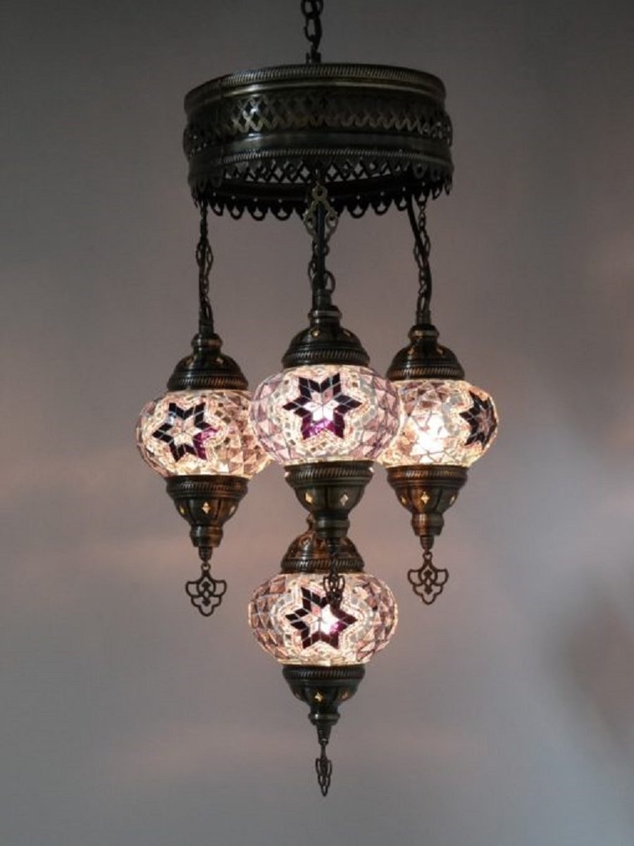 4 globe Mozaïek Paars glas Turkse hanglamp Oosterse kroonluchter mauve tinten