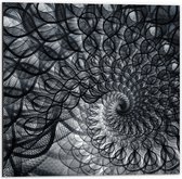 Dibond - Cirkelvormig Patroon met Zwart, Wit en Grijs - 50x50 cm Foto op Aluminium (Wanddecoratie van metaal)
