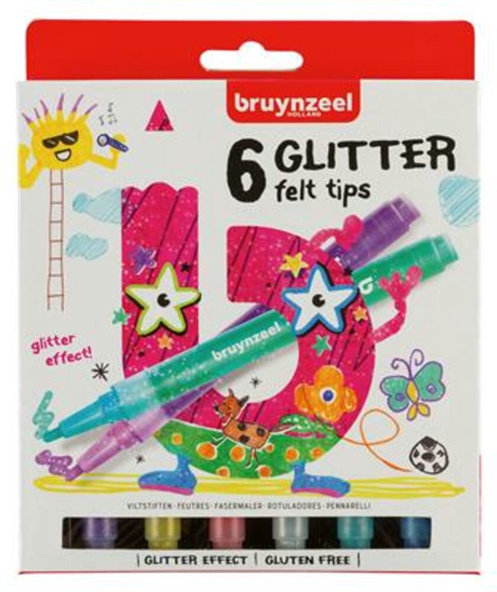 Bruynzeel Kids 6 glitter viltstiften set - BRUYNZEEL