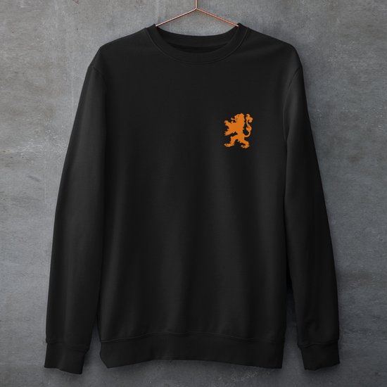 Zwarte Koningsdag Trui Lion Chest Oranje - Maat XS - Uniseks Pasvorm - Oranje Feestkleding