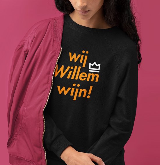 Zwarte Koningsdag Trui Wij Willem Wijn 2 Kleuren - Maat XS - Uniseks Pasvorm - Oranje Feestkleding