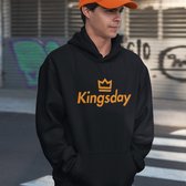 Zwarte Koningsdag Hoodie Kingsday Crown Oranje - Maat S - Uniseks Pasvorm - Oranje Feestkleding
