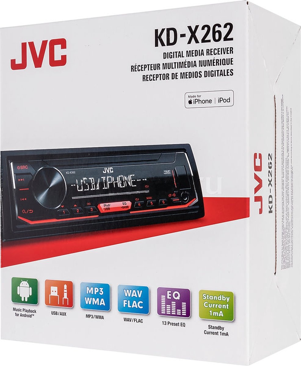 JVC KD-X262 - 1DIN Mechless USB autoradio - Rood | bol.com