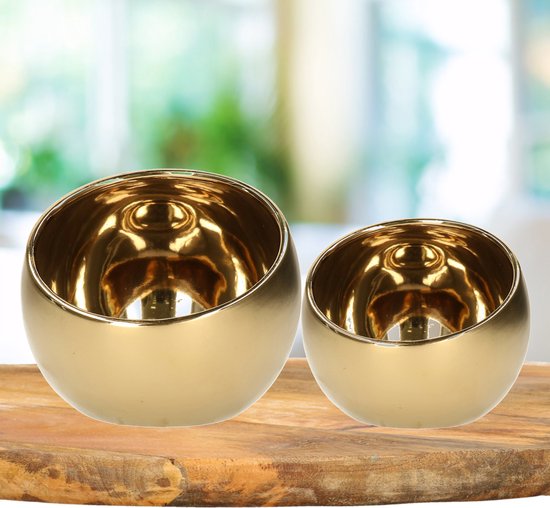 Theelichthouder/kaarsenhouder - set van 2x - goud - keramiek - luxe lifestyle