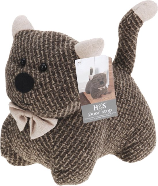 H&S Collection Deurstopper 1 kilo gewicht - kat/poes - bruin - 17 x 14 cm