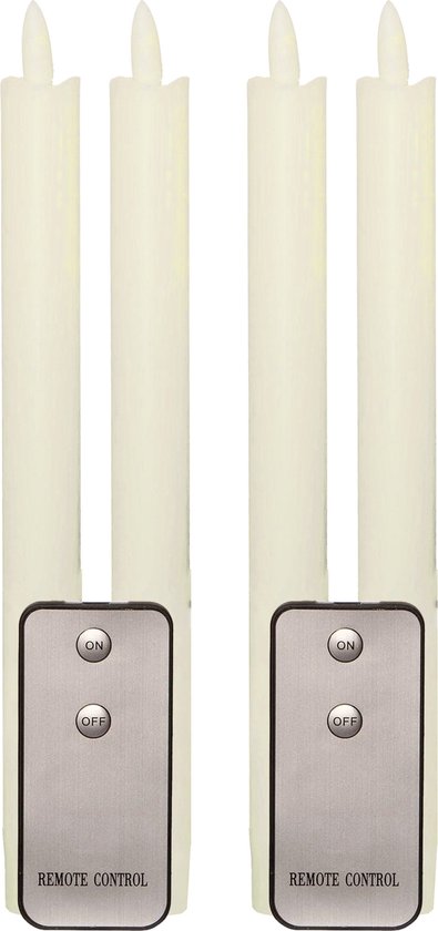 Bougies de table LED Anna's Collection - 4x - ivoire - 23 cm - avec télécommande