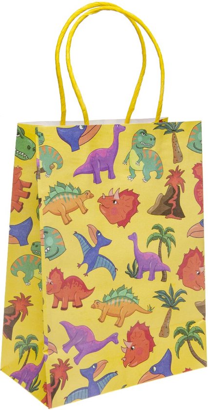 Foto: Papieren dinosaurus geschenktasjes met handvat dinosaurus 12 stuks dino tasjes voor uitdeelcadeautjes verpakking kinderfeestje