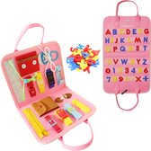 EverGoods Montessori Speelgoed - Inclusief Letters/Getallen - Busy Board - Activiteitenbord - Motoriek Speelgoed - Sensorisch - Roze