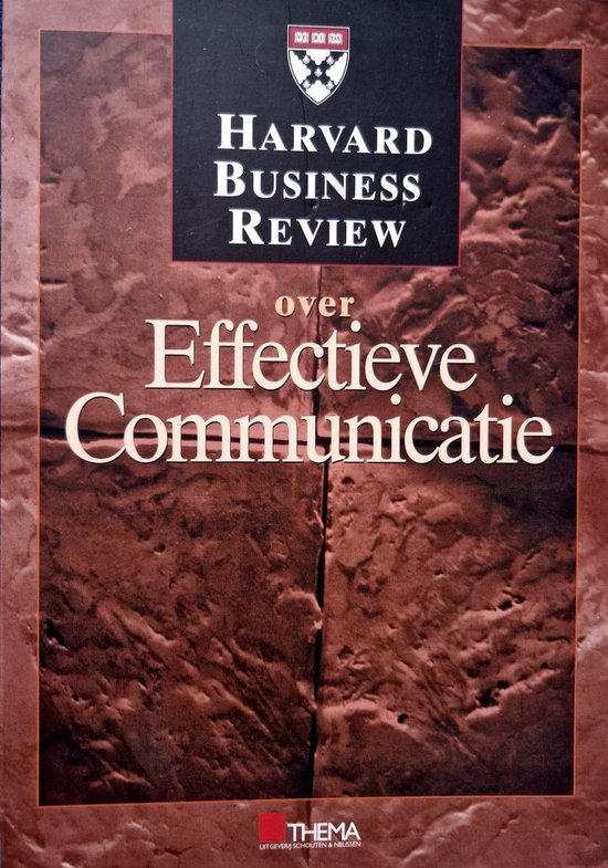 Boek "Effectieve communicatie" van Harvard Business Review. Gedrukt op bruin papier met reliëf.