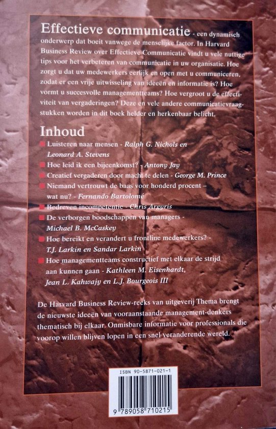 Boek "Effectieve communicatie". Titel en inhoudsopgave in het Nederlands. ISBN-streepjescode.