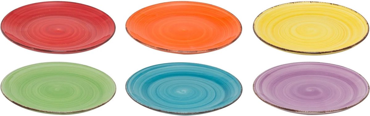 Ontbijtbord - Ø19Cm - Uni - Kleurrijk - Aardewerk - 6 Stuks - Sunny Summer