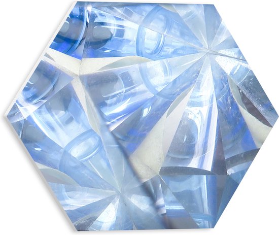 PVC Schuimplaat Hexagon - Abstracte Lichtblauwe Vakken in Tegengestelde Richtingen - 30x26.1 cm Foto op Hexagon (Met Ophangsysteem)