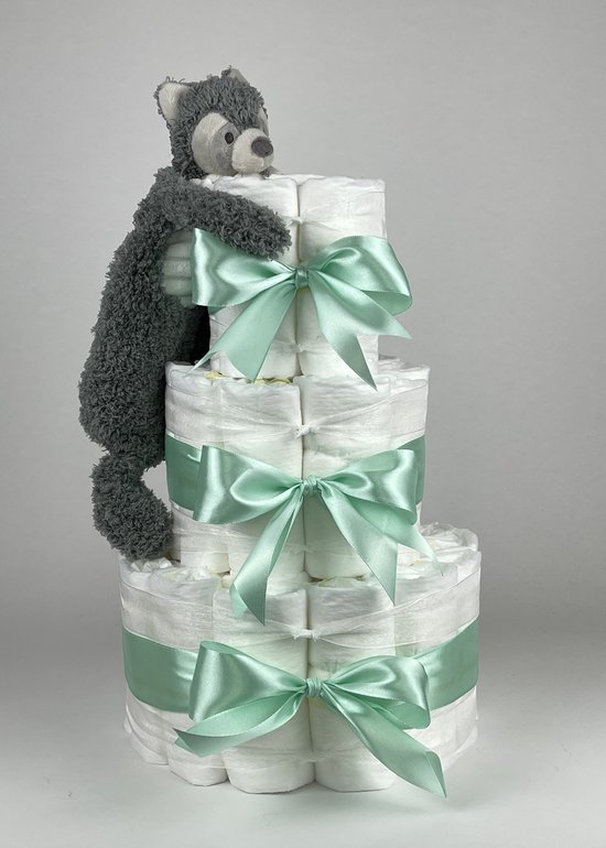 Tuttle Raccoon Chouette-Chouette | Luiertaart Neutraal | Kraamcadeau | Geboorte Jongen ...