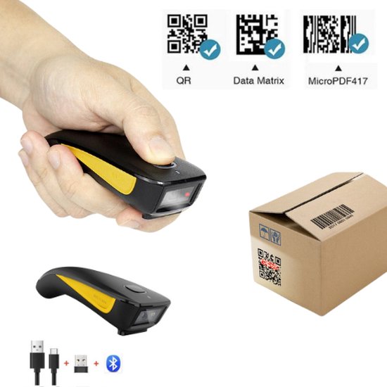 Draadloze Mini Barcode Scanner EAN en QR codes Bluetooth, 2.4G